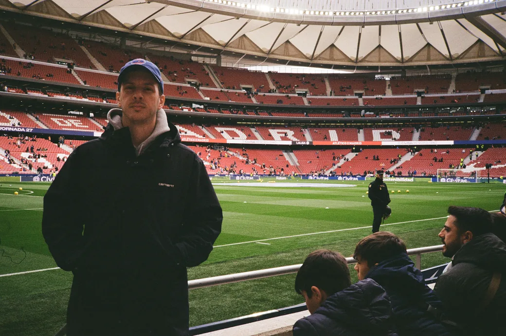 Erwan at the Metropolitano stadium in Madrid, shot on film