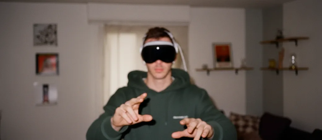 Erwan wearing an Apple Vision Pro at home