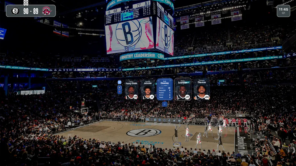 Basketball arena with augmented reality overlays