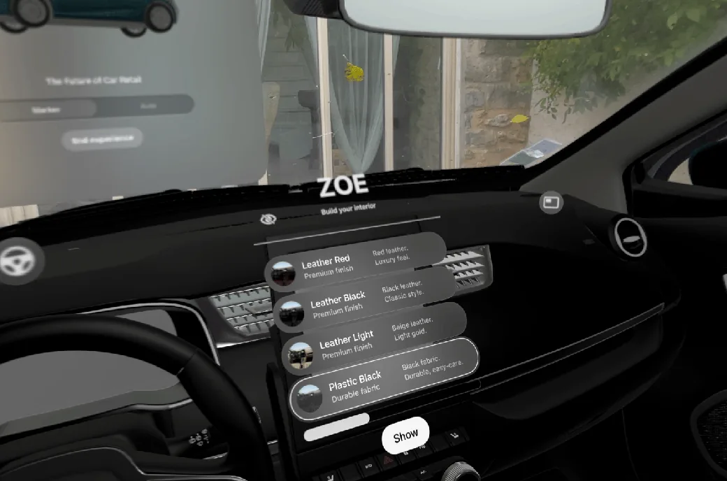 Renault Zoé dashboard with a customization interface in mixed reality